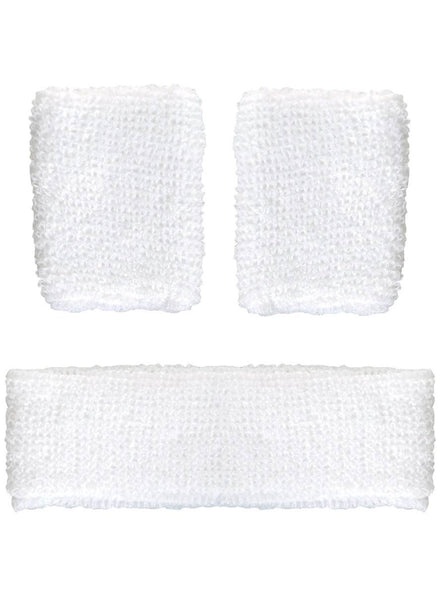 Image of Sporty White Wrist and Head Sweatbands Set