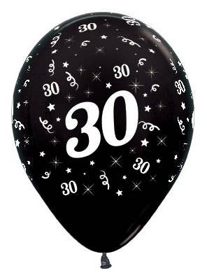 Image of 30th Birthday Metallic Black 25 Pack Party Balloons