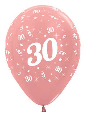 Image of 30th Birthday Metallic Rose Gold 25 Pack Party Balloons