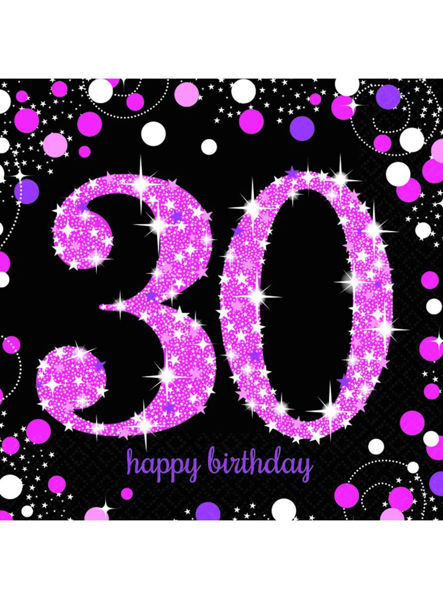 Image of 30th Birthday Pink and Black 16 Pack Lunch Napkins