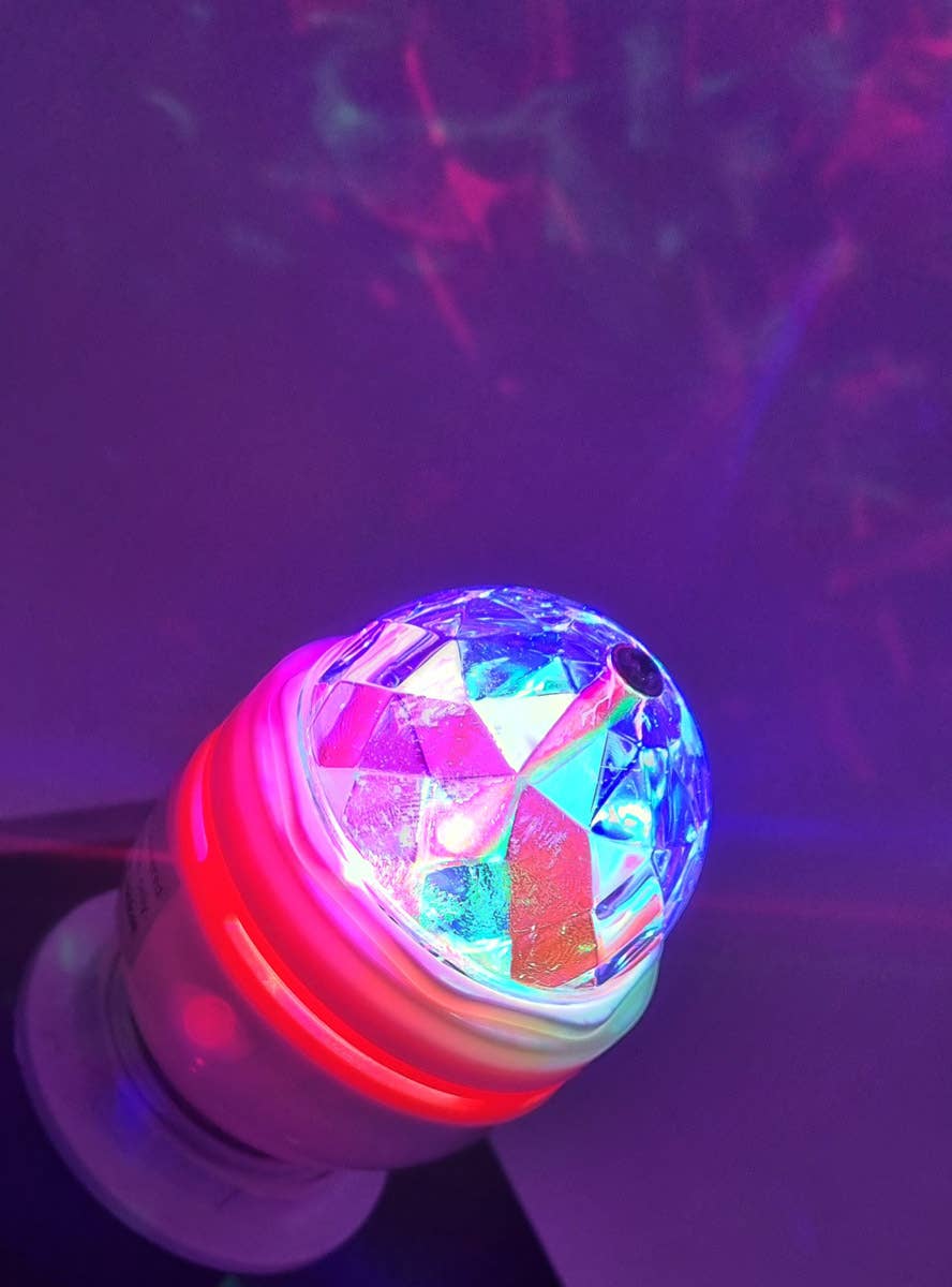 Image of Rotating 360 Prism Dome Party Light Bulb - Lit Image