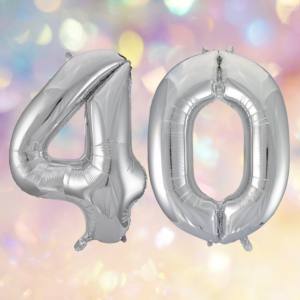 Image of silver 40th birthday balloons