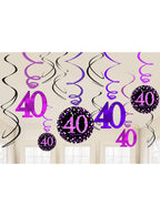 Image of 40th Birthday Pink and Black Hanging Spirals Decoration