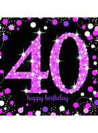 Image of 40th Birthday Pink and Black 16 Pack Lunch Napkins