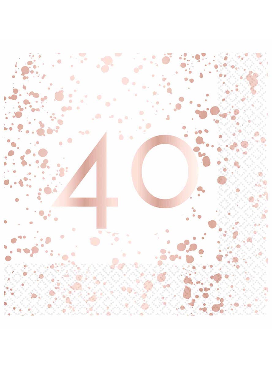 Image of 40th Birthday Rose Gold and White 16 Pack Lunch Napkins
