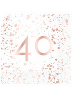 Image of 40th Birthday Rose Gold and White 16 Pack Lunch Napkins