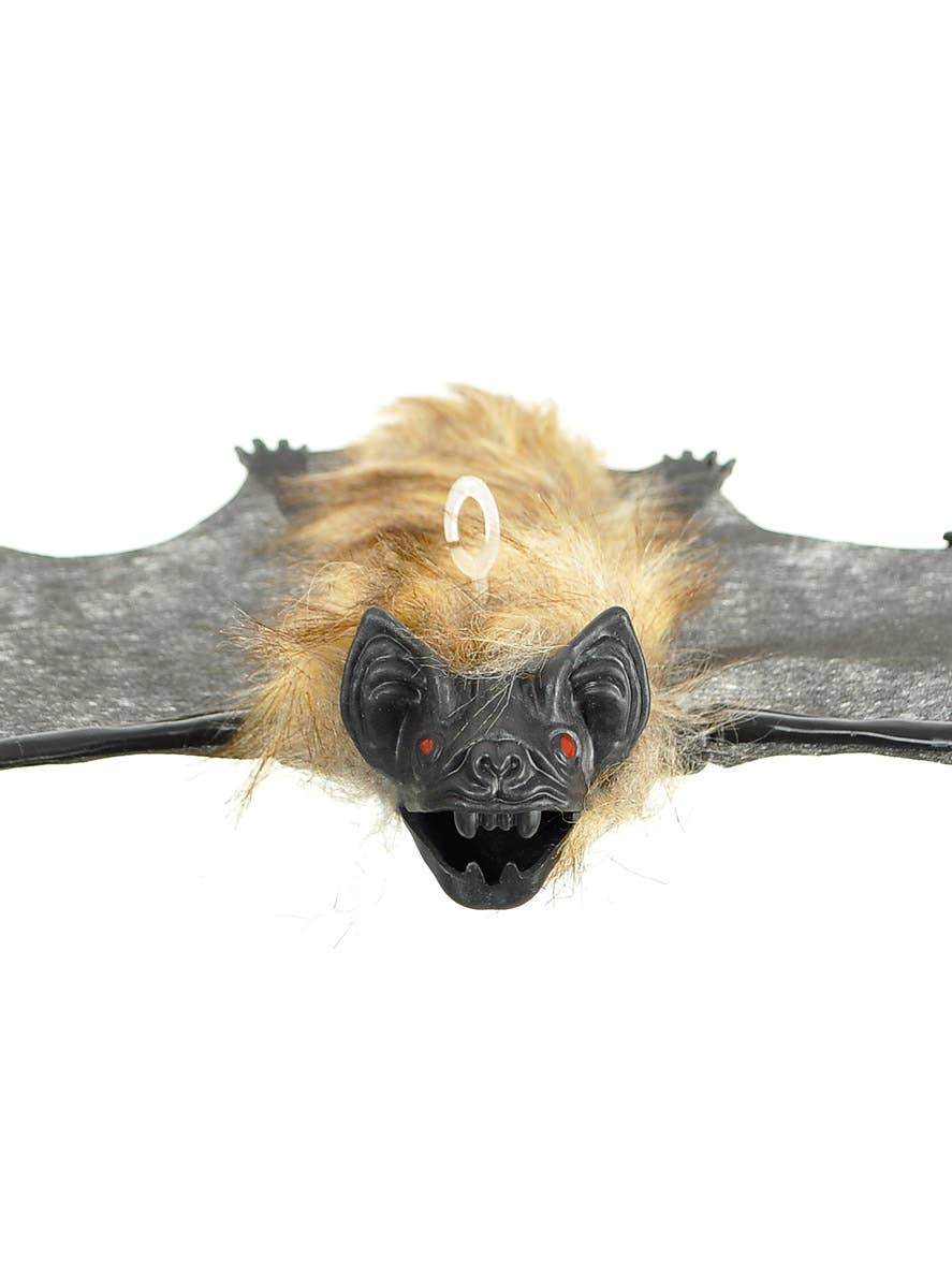 Image of Hanging Black Furry Bat Halloween Decoration - Close Image