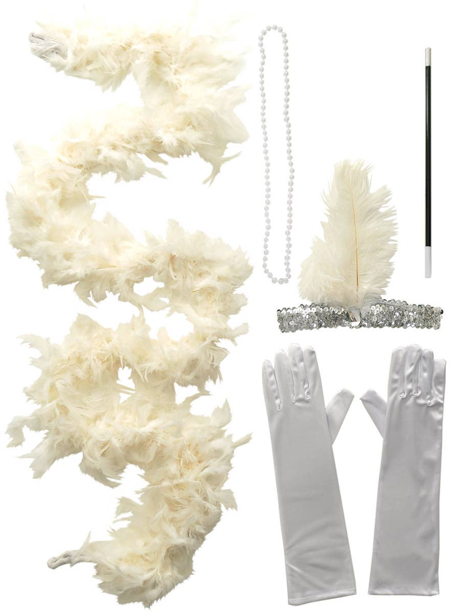 Image of 20s Gatsby Flapper Ivory White 5 Piece Accessory Set