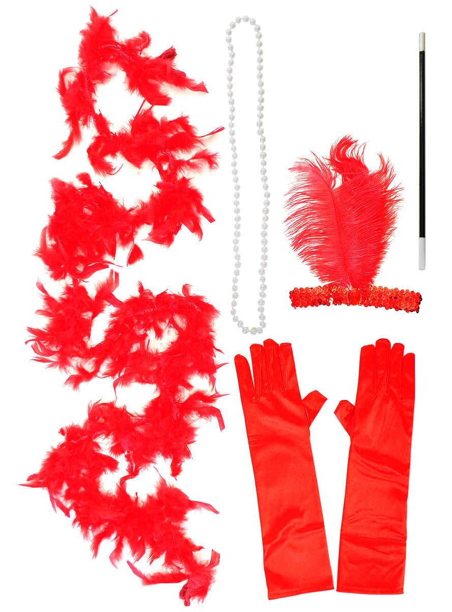 Image of 20s Gatsby Flapper Red 5 Piece Accessory Set