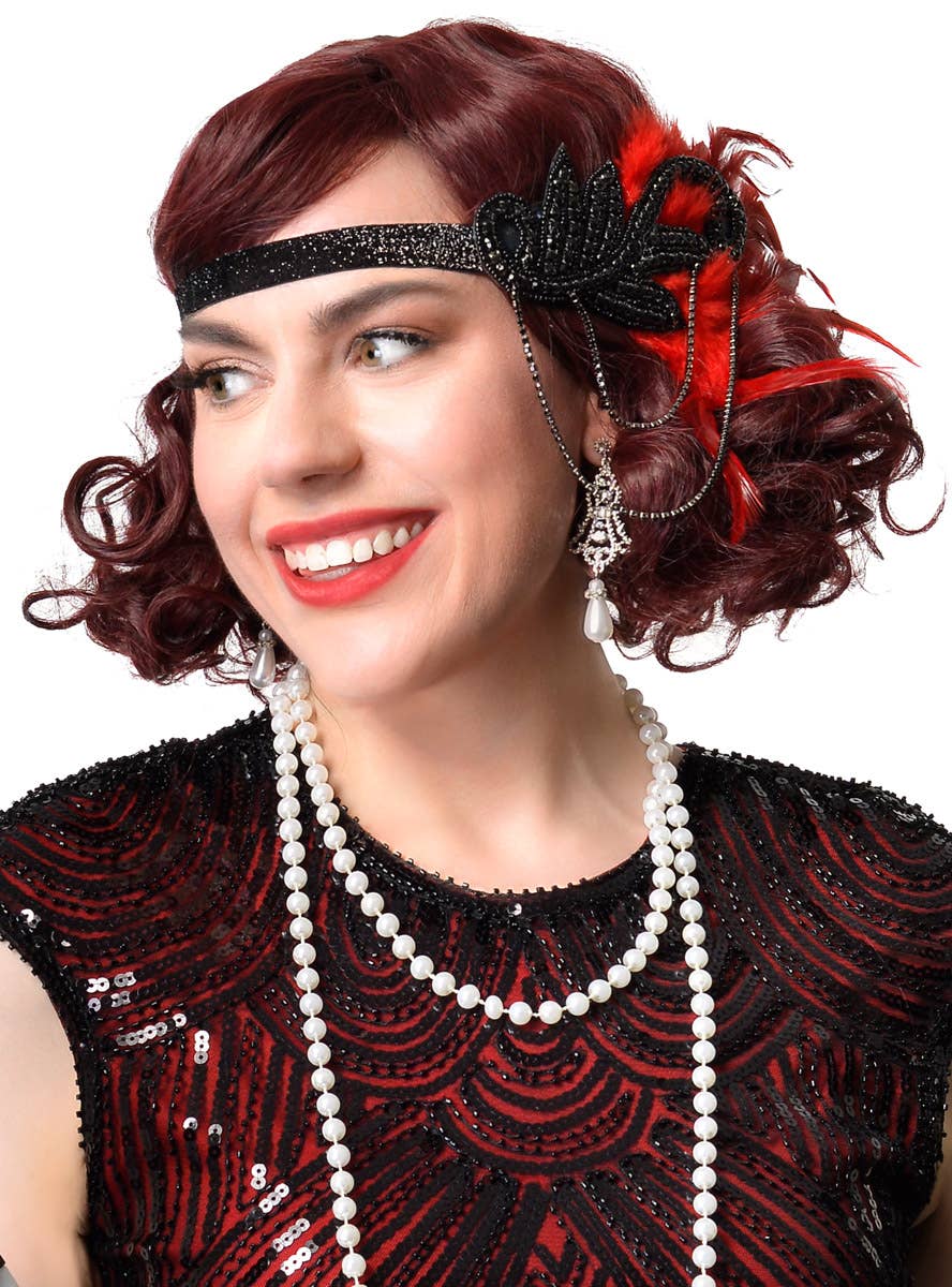 Image of Dazzling Red Deluxe 5 Piece 1920's Gatsby Accessory Set - Close Image