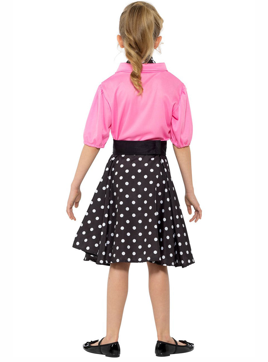 Image of Girls Pink Poodle Skirt 50s Rocker Costume - Back Image