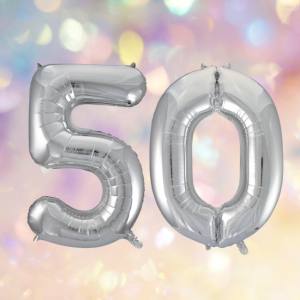 Image of silver 50th birthday balloons