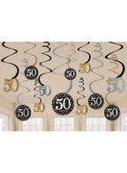 Image of 50th Birthday Black and Gold Hanging Spirals Decoration