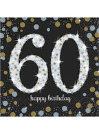 Image of 60th Birthday Black and Gold 16 Pack Lunch Napkins