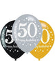Image of 50th Birthday Black and Gold 6 Pack Party Balloons