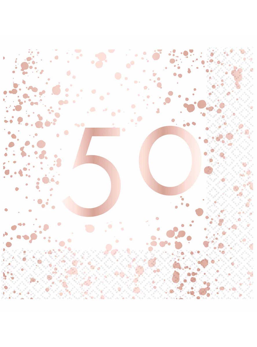 Image of 50th Birthday Rose Gold and White 16 Pack Lunch Napkins