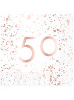 Image of 50th Birthday Rose Gold and White 16 Pack Lunch Napkins