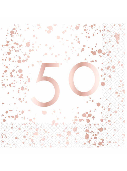 Image of 50th Birthday Rose Gold and White 16 Pack Lunch Napkins