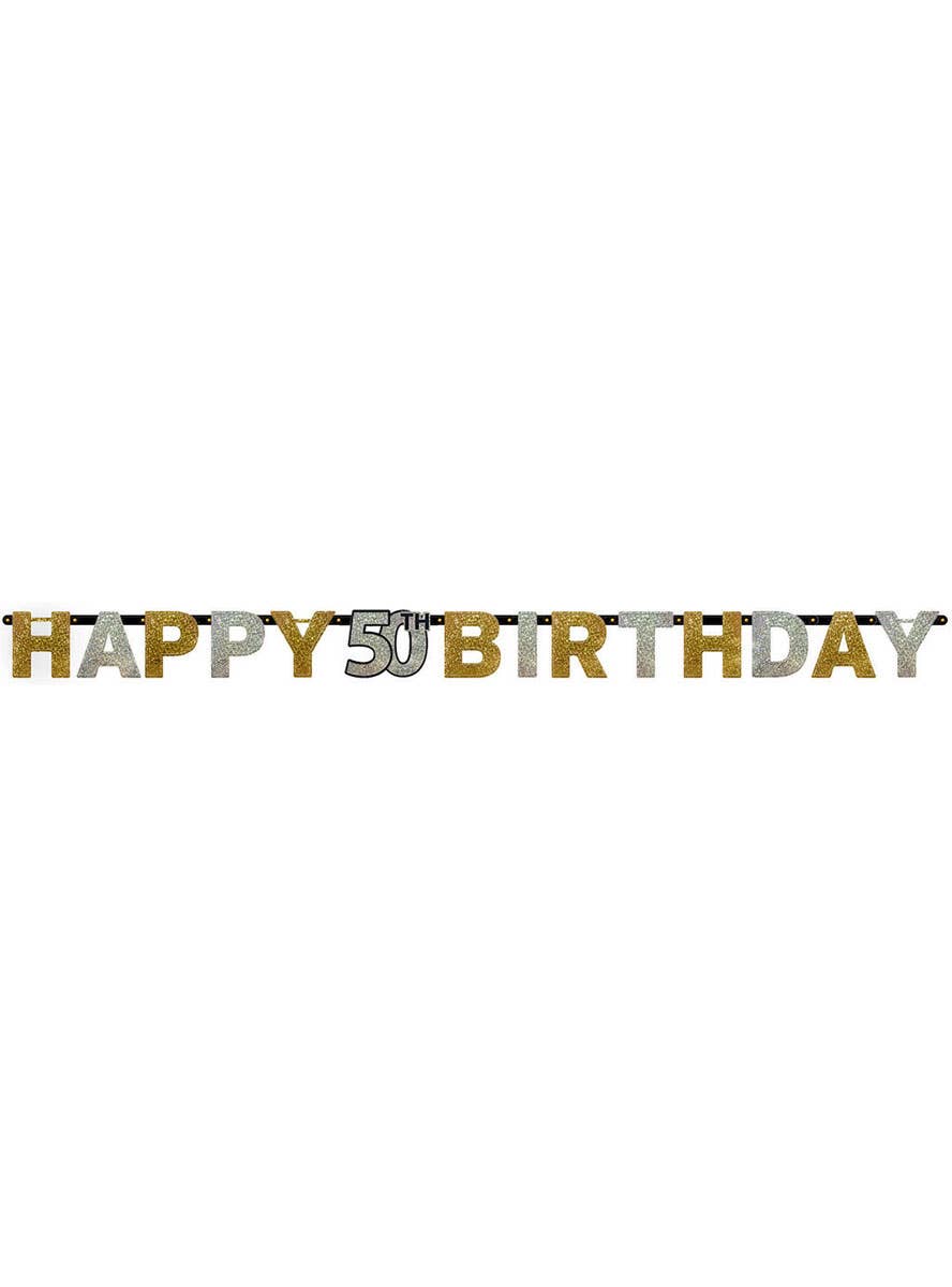 Image of 50th Birthday Sparkling Gold Happy Birthday Banner