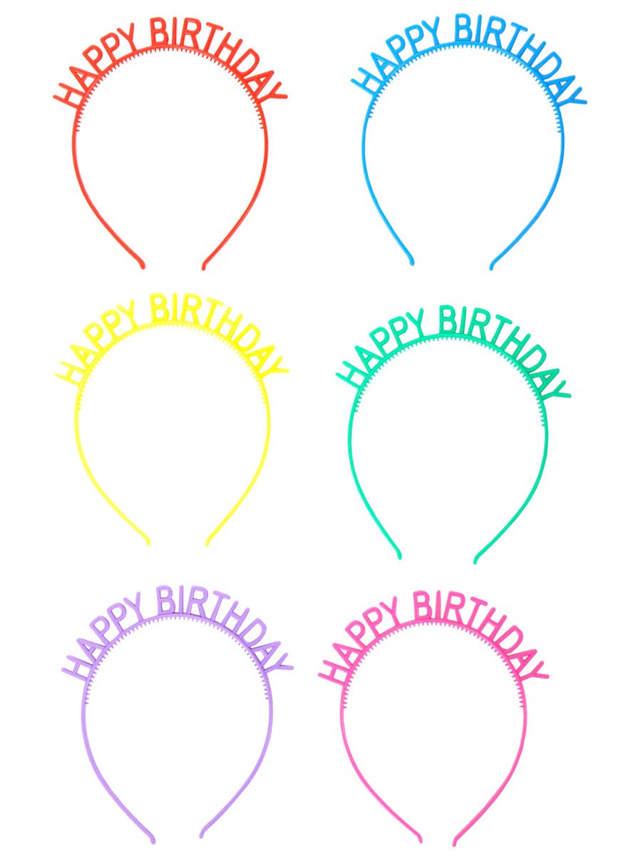 Image of Multi Coloured 6 Pack Happy Birthday Headbands