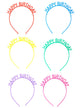 Image of Multi Coloured 6 Pack Happy Birthday Headbands