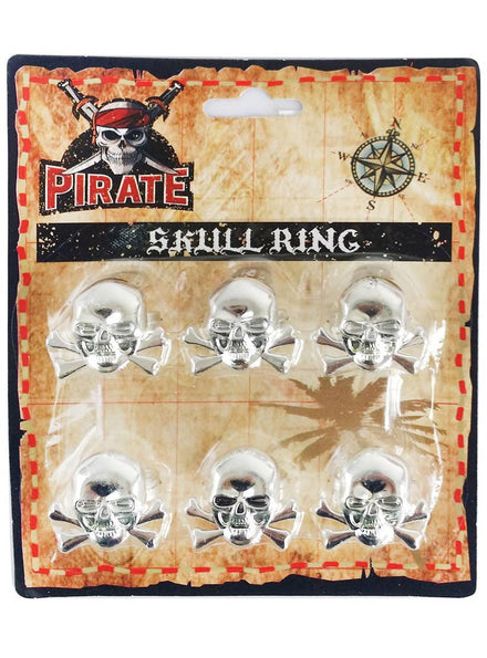 Image of Pirate Skull Silver and Gold 6 Pack Costume Rings