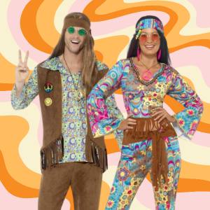 Image of a man and a women in 60s and 70s costumes