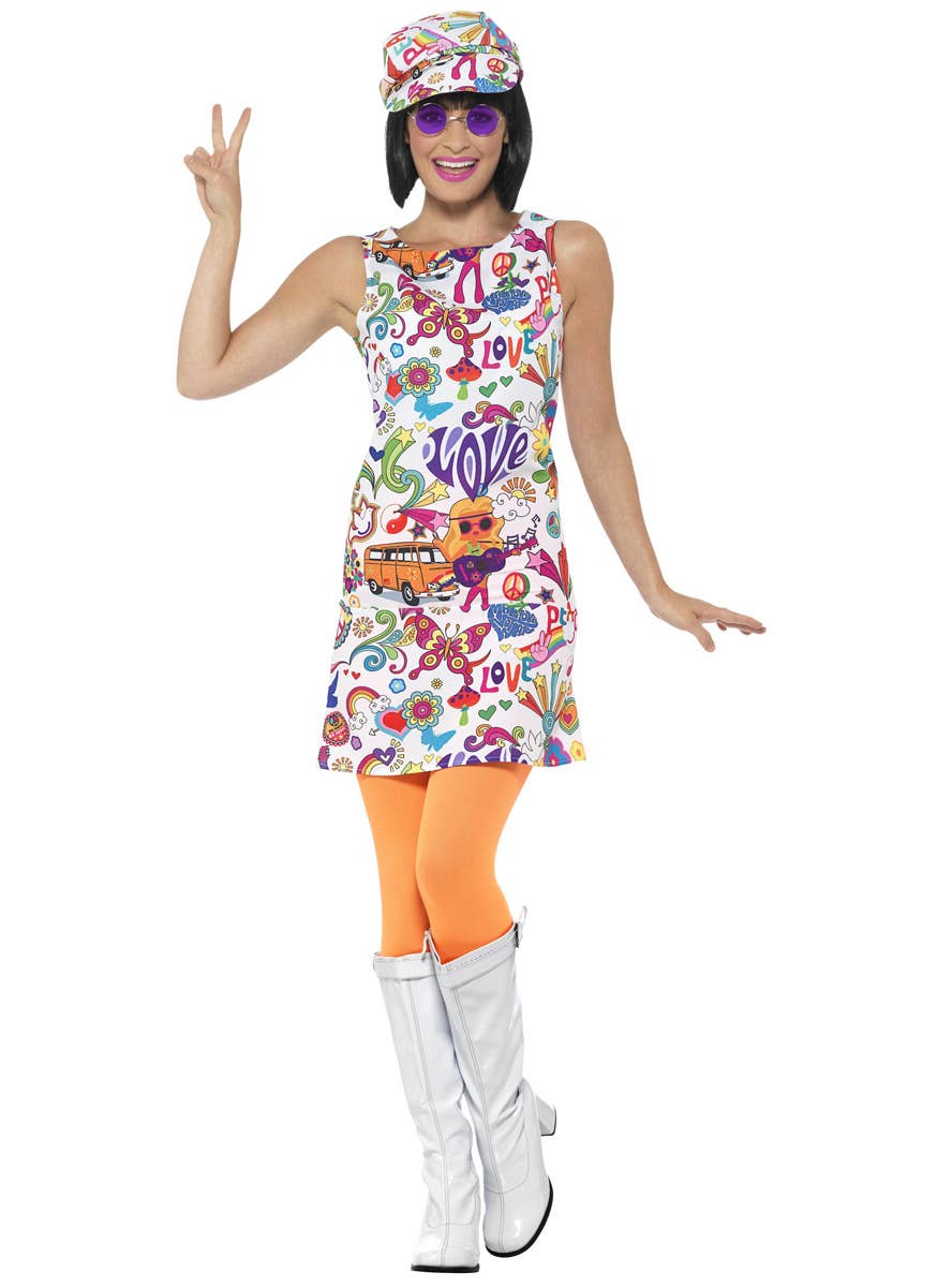 Groovy Chick Womens 60s Hippie Print Costume - Front Image