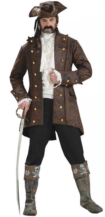 Brown Faux Suede Pirate Captain Costume Jacket - Main Image