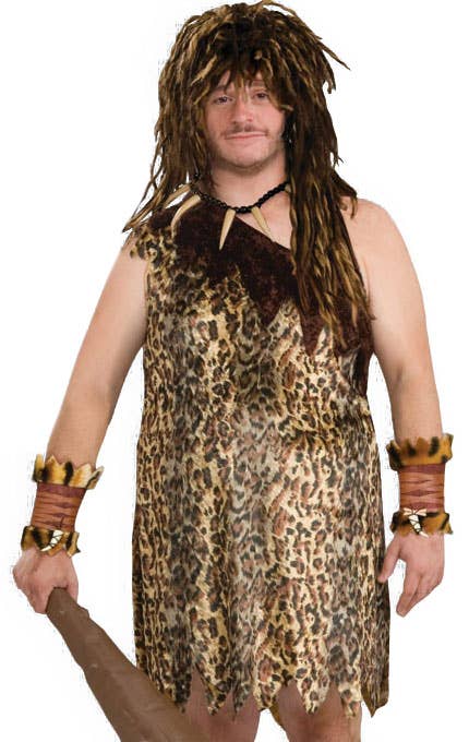 Off the Shoulder Leopard Print Plus Size Men's Caveman Costume - Alternative Image