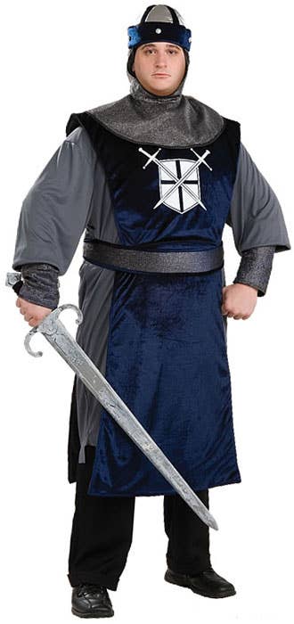 Blue and Grey Medieval Knight Men's Plus Size Costume - Main Image