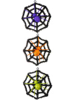 Image of Hanging Tinsel Spiders and Web Halloween Decoration