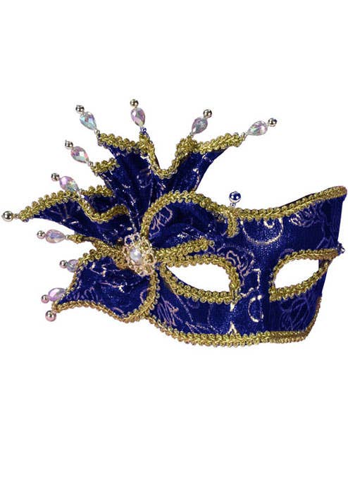 Blue and Metallic Gold Brocade Masquerade Mask