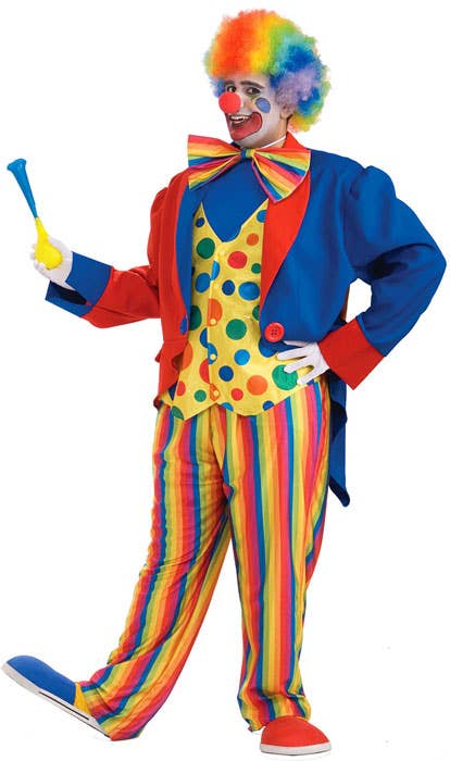 Multicoloured Spotty Circus Clown Costume for Plus Size Men - Main Image