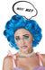 Retro Pop Art Comic Character Blue Costume Wig With Rockabilly Curls And Thought Bubble