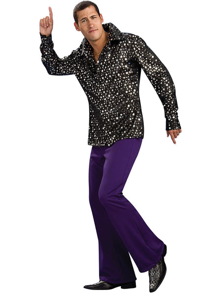 Main image of 70s Disco Mens Black Star Print Costume Shirt