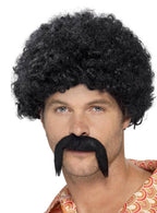 Men's 70s Disco Dirtbag Black Afro Wig and Moustache Set