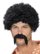 Men's 70s Disco Dirtbag Black Afro Wig and Moustache Set