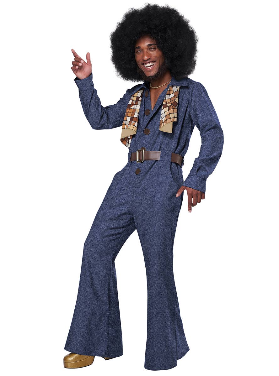 Blue Denim Look Mens 1970s Disco Costume - Main Image