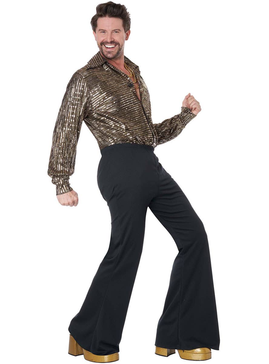 Image of Disco Guy Men's Gold and Black 70s Plus Size Costume