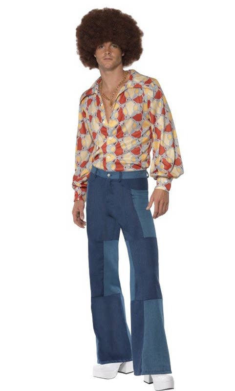 Patchwork Denim Men's 70s Flared Costume Pants - main Image