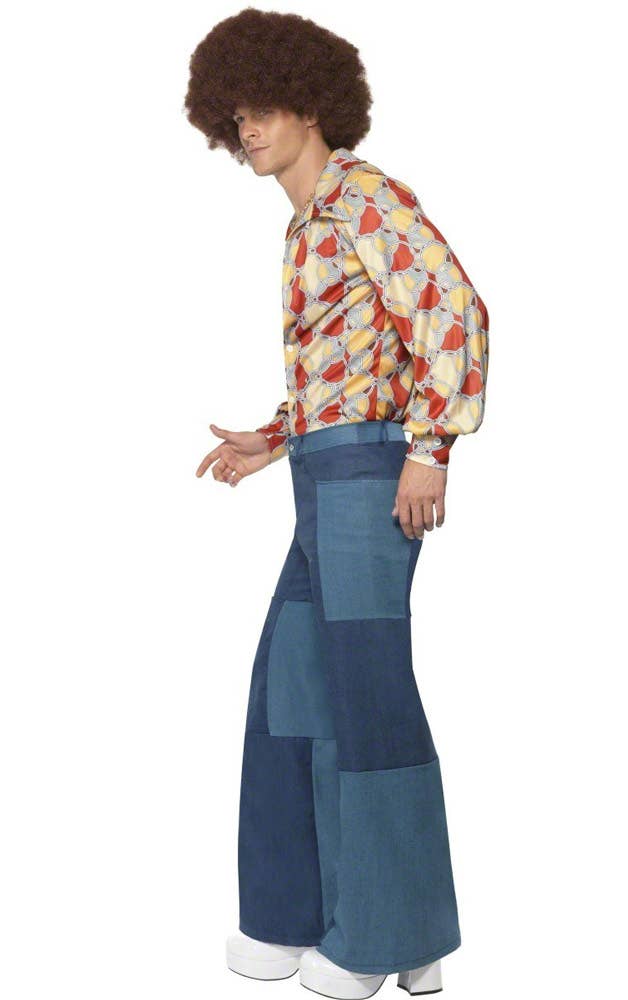 Patchwork Denim Men's 70s Flared Costume Pants - Side Image