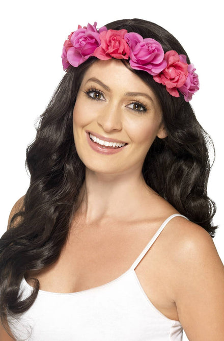 70s Pink Rose Hippie Flower Headband Costume Crown