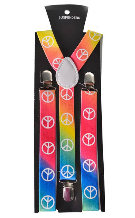 Adjustable Rainbow 60s Hippie Peace Sign Costume Suspenders 