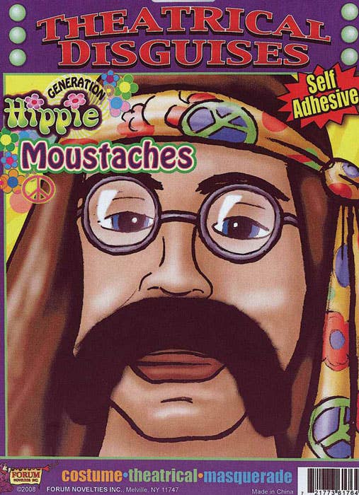 Black Stick On 70's Hippie Costume Moustache 