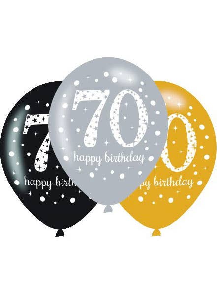 Image of 70th Birthday Black and Gold 6 Pack Party Balloons