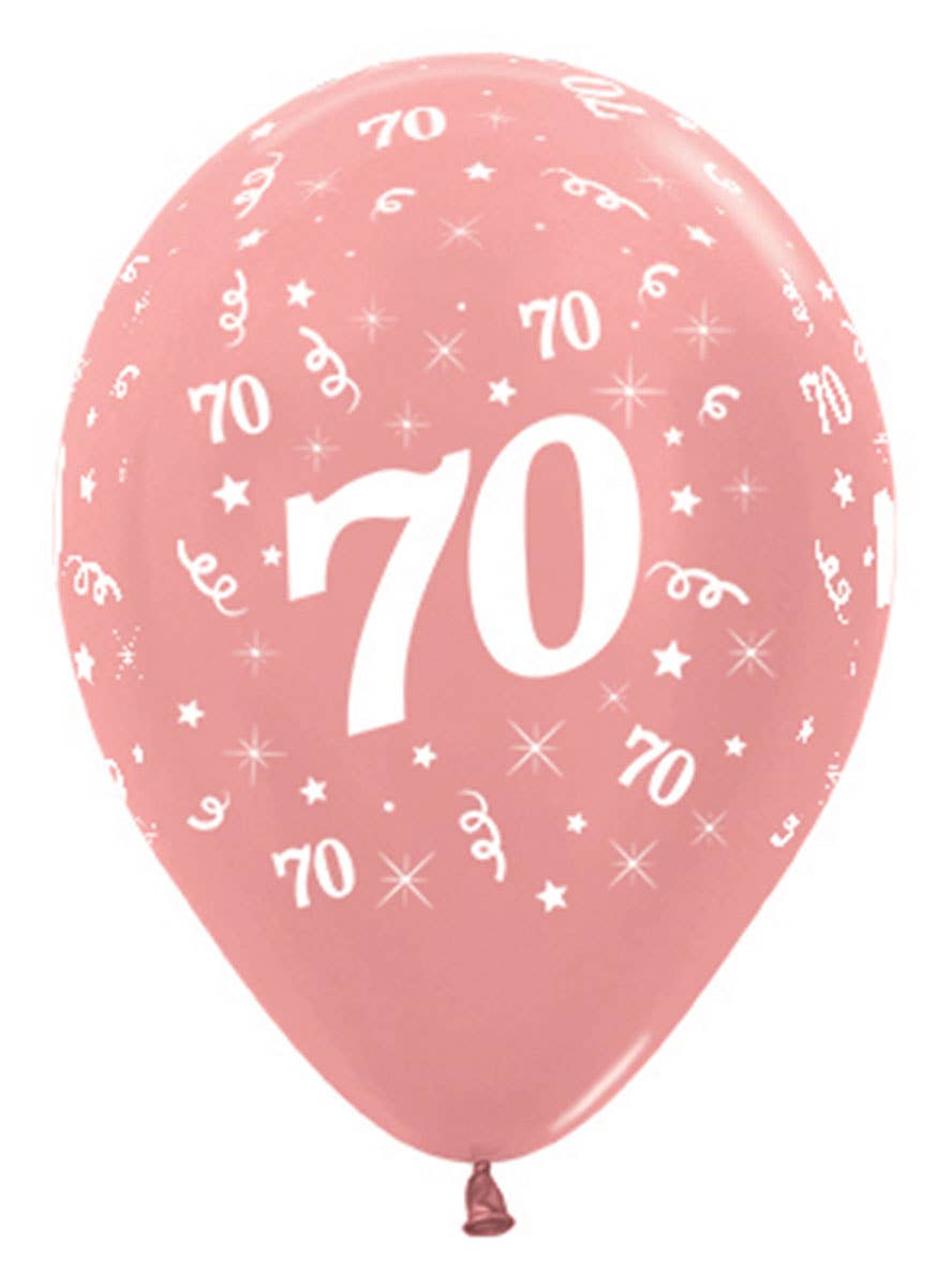 Image of 70th Birthday Metallic Rose Gold 6 Pack Party Balloons