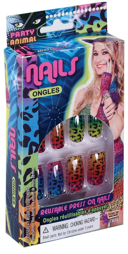 Rainbow Leopard Print 1980s Fashion Fake Nails Women's novelty 80s Costume Accessory - Main Image