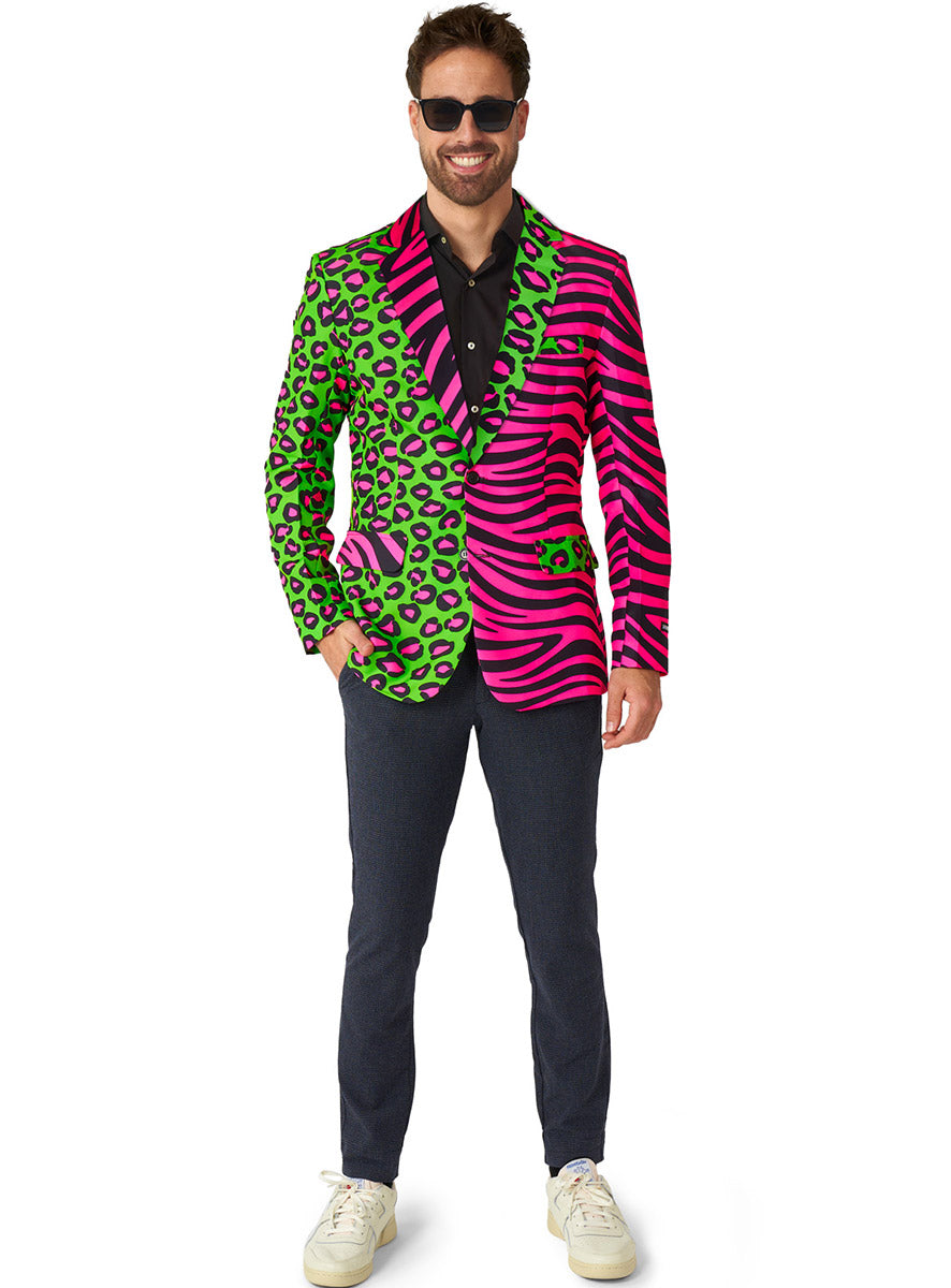 Party Animal Plus Size Mens 1980s Neon Costume Jacket - Full Length Image