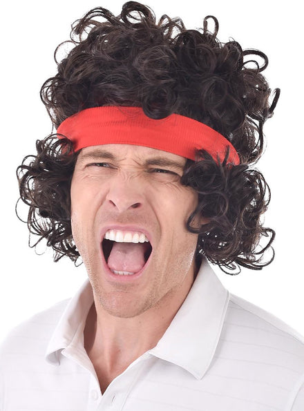 Image of 80s Tennis Agro Mens Curly Brown Costume Wig